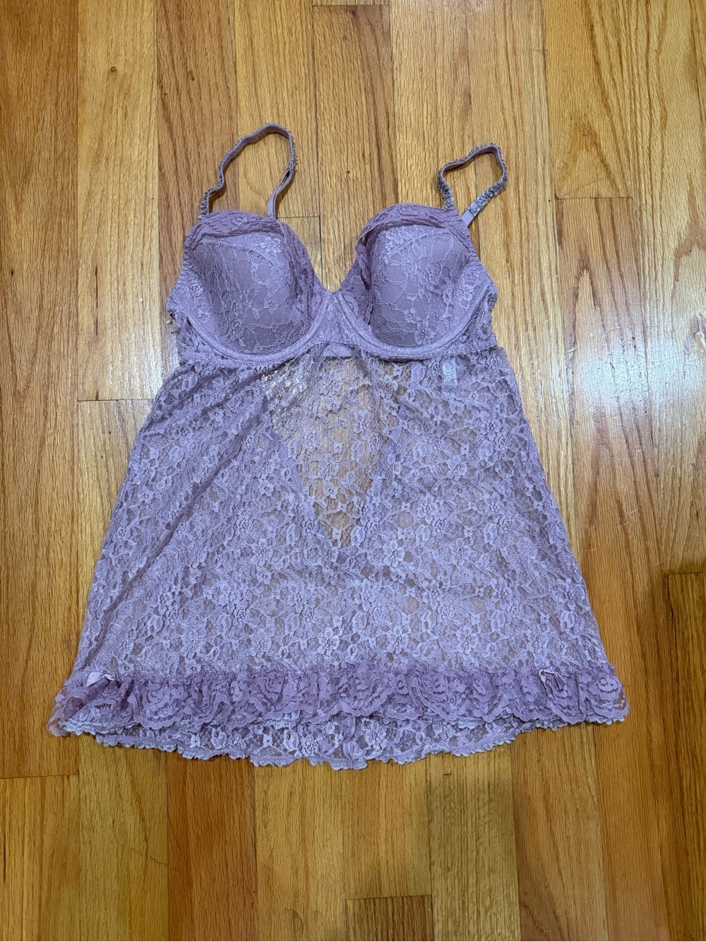 Victoria's Secret Lavender Sheer Lace Babydoll Lingerie Top 36D